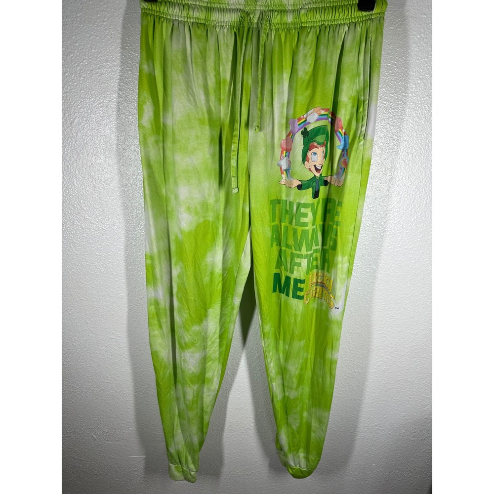 Lucky Charms Joggers Women MD Green Tie Dye Graphic Lounge Pants St Patricks Day